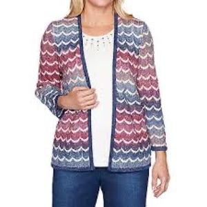 Alfred Dunner Cardigan Sweater multi-jewel colors with an attached t-shirt front
